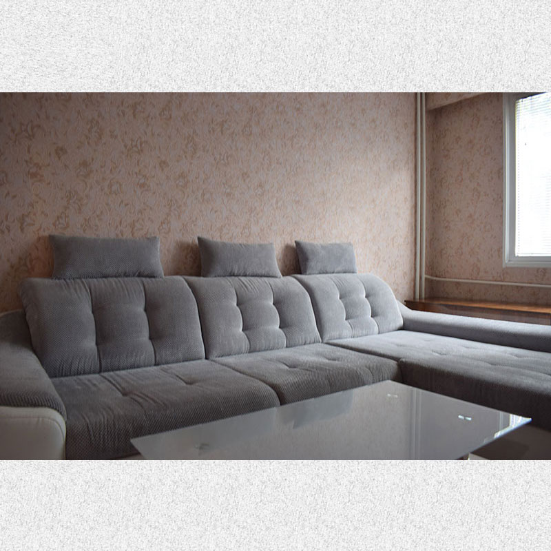 picture of  a bedroom - windows side. Here we see high quality brand new light-grey color Sectional Sofa 